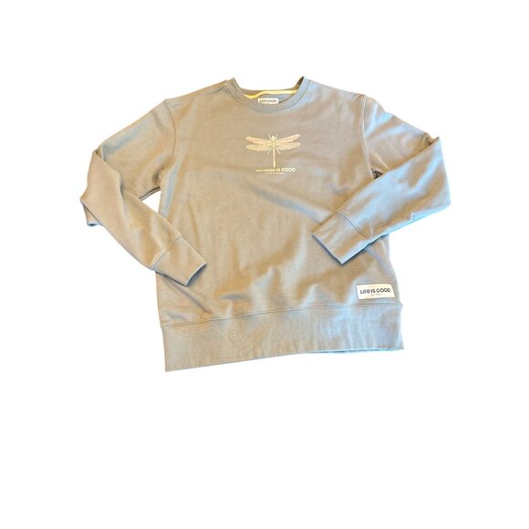 Life Is Good Womens Medium Crewneck Sweatshirt "Change Is Good" Dragonfly Blue - Picture 1 of 6
